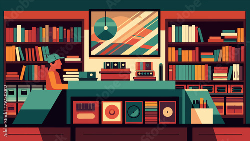 A vintage record shop filled with shelves of music that have stood the test of time waiting to be discovered by new ears..