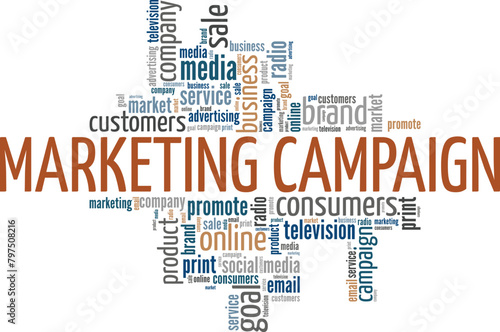 Marketing Campaign word cloud conceptual design isolated on white background.
