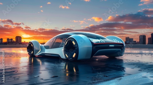 A futuristic concept car with autonomous driving capabilities  embodying the innovation and potential of self-driving vehicle technology.