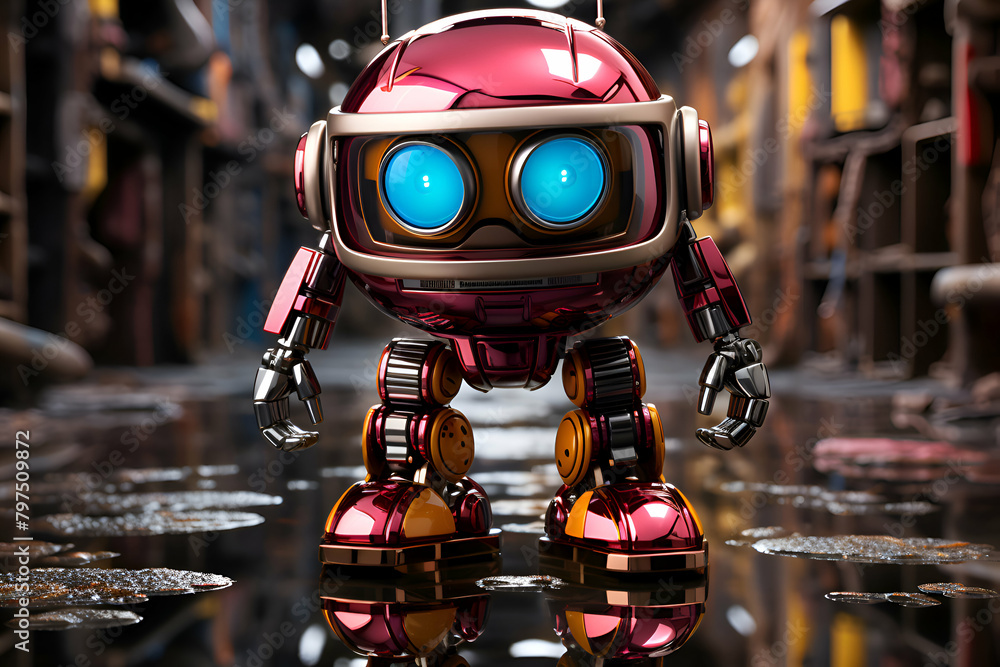 3d render of a robot in the factory - obrazy, fototapety, plakaty 