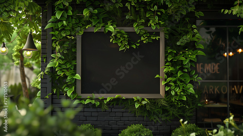graphite information board for the cafe menu. the green wall in the cafe. eco friendly restaurant photo