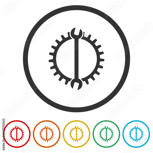  Repair tool icon. Set icons in color circle buttons