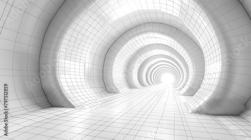 Wireframe tunnel with glowing end