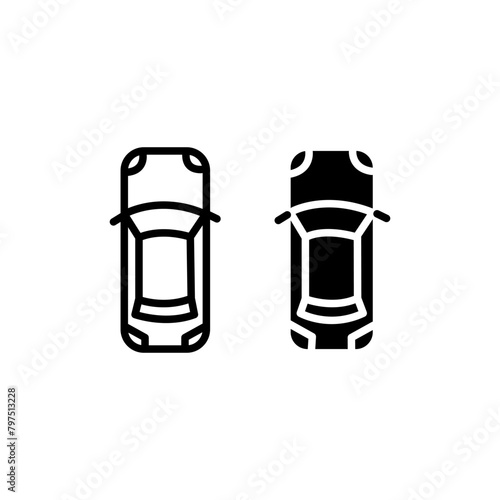 Car top view, linear icon. Line with editable stroke, isolated on white
