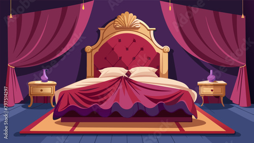 A gl bedroom with a bed dd in silky satin sheets and a velvet quilted coverlet..