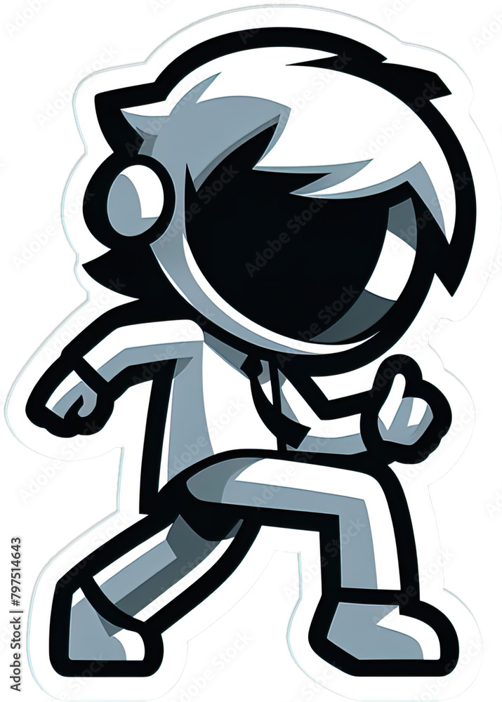Eine minimalistische Vektorgrafik einer Comicfigur beim Tanzen
Eine minimalistische Vektorgrafik einer Comicfigur beim Tanzen