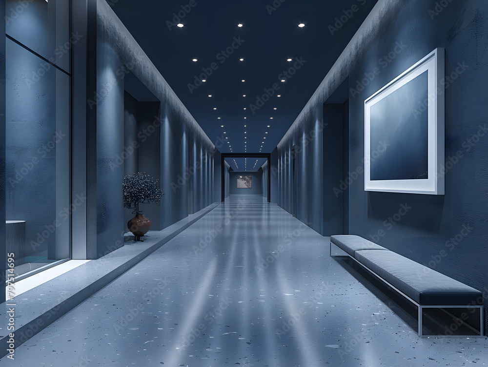 Focused Illumination: Standout White Frame in Sleek Gallery Corridor