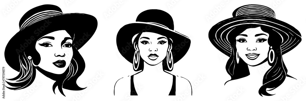 Fictional character of a woman with a hat. Black and white illustration. Logo design for use in graphics. Generated by Ai Fictional character of a woman with a hat. Black and white illustration. Logo design for use in graphics. Generated by Ai
