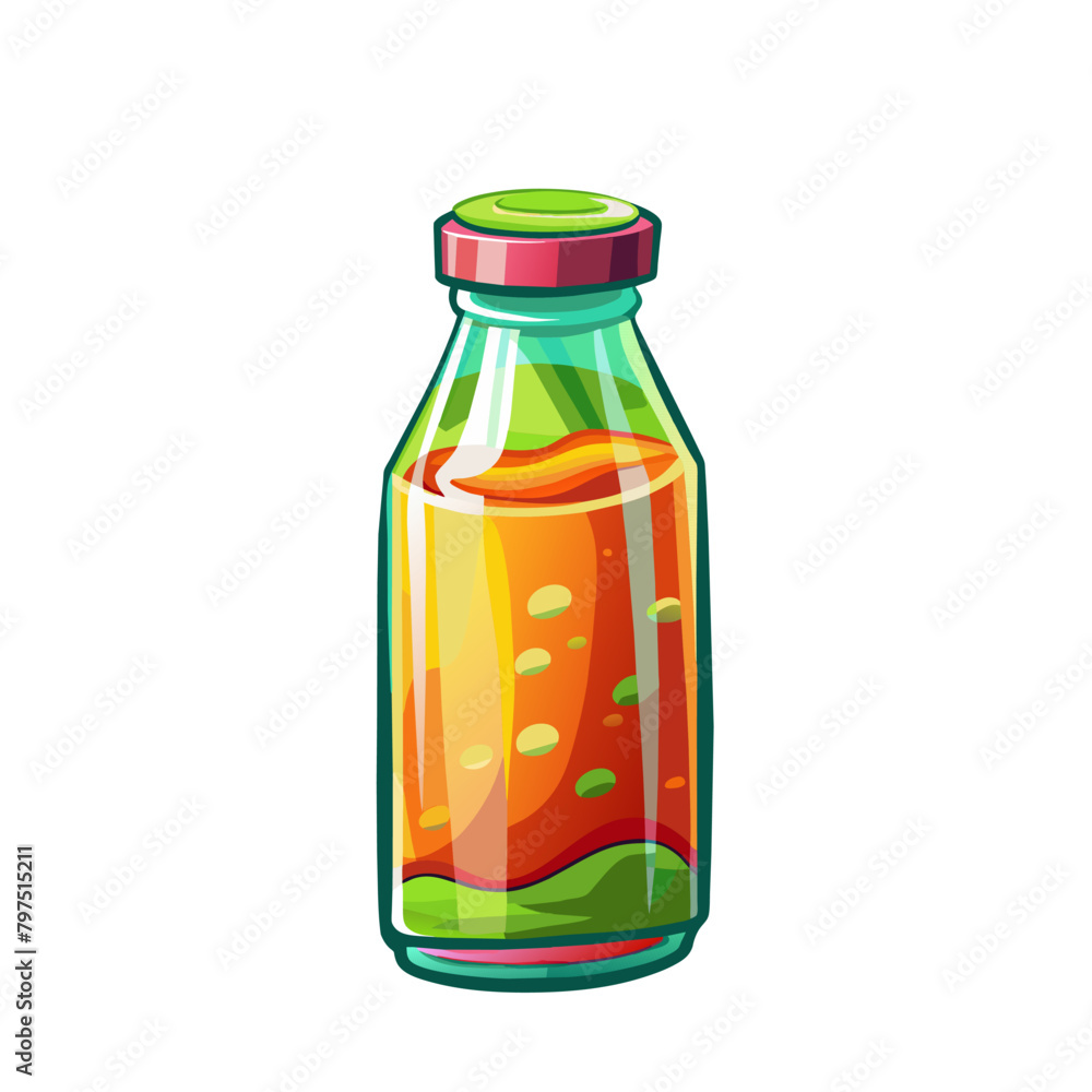 fruit and berry juice in bottle cartoon style on white fruit and berry juice in bottle cartoon style on white