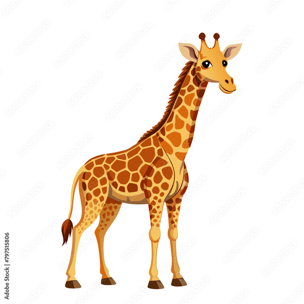 Fototapeta premium Cute giraffe cartoon style on white background