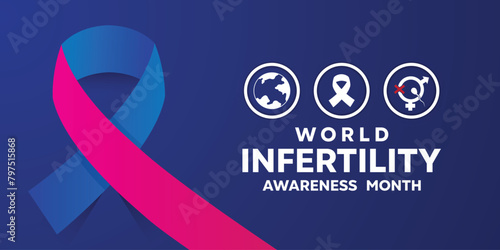World Infertility Awareness Month. Earth, ribbon and gender icons. Great for cards, banners, posters, social media and more. Blue background.