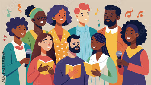 A group of singers hailing from different backgrounds united in their love for music and their heritage as they raise their voices in a Juneteenth. Vector illustration