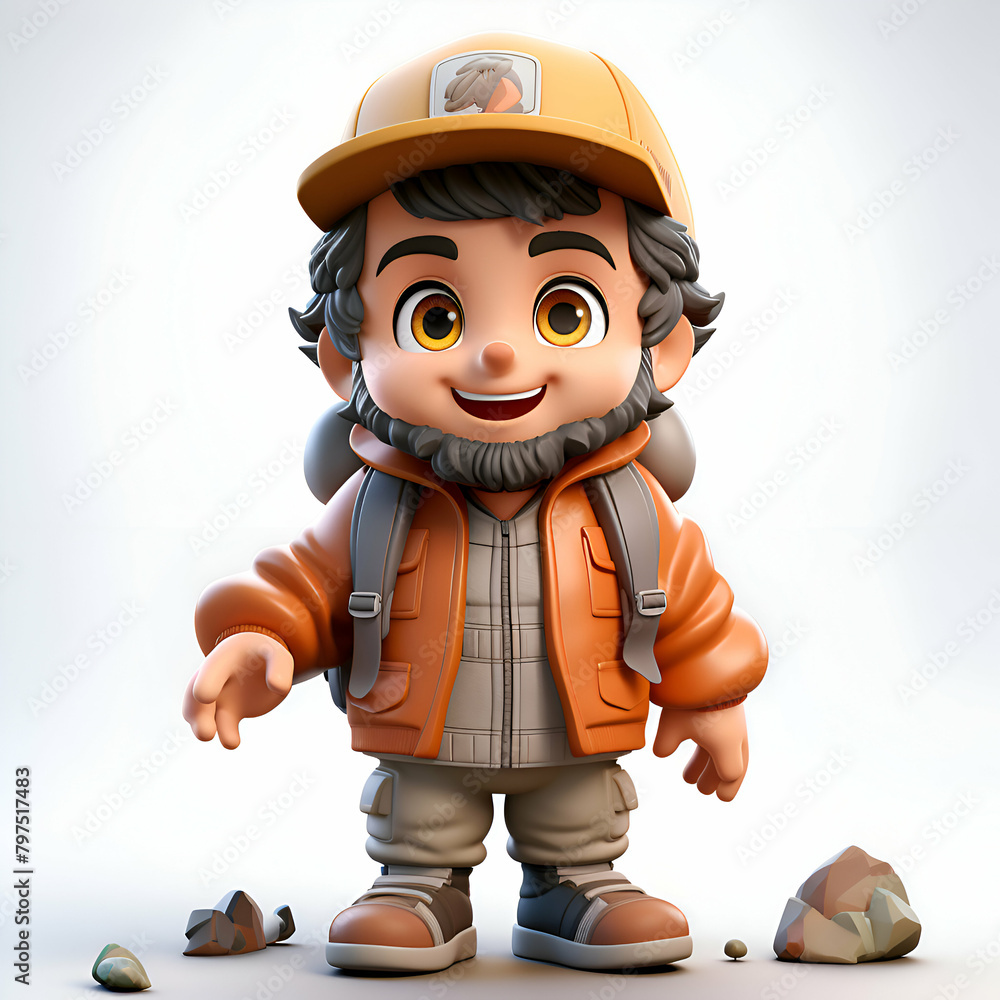 Obraz premium 3D Render of Cartoon Miner with hard hat and orange jacket standing