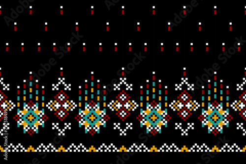 Cross Stitch. Geometric ethnic patterns. Design for Saree, Patola, Sari, Dupatta, Vyshyvanka, rushnyk, dupatta, Clothing, fabric, batik, Knitwear, Embroidery, Ikkat, Pixel pattern. Traditional Design. photo