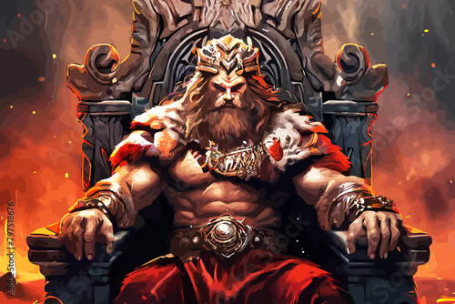 A barbarian king sitting on his throne. photo