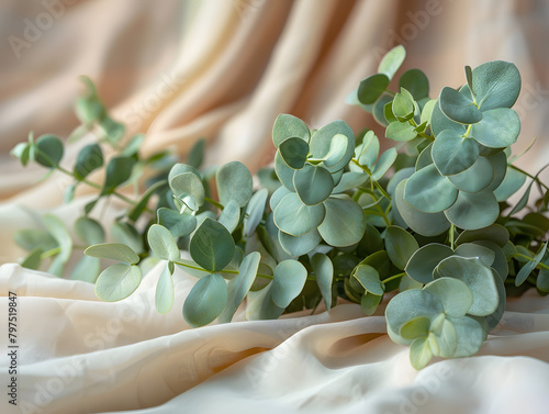 Delicate Elegance: Straight-On View of White Frame with Eucalyptus Decoration photo