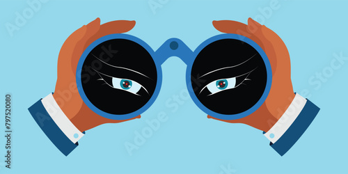 Hands holding binoculars isolated on background.