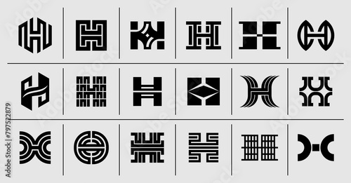 Collection of flat line letter H logo design