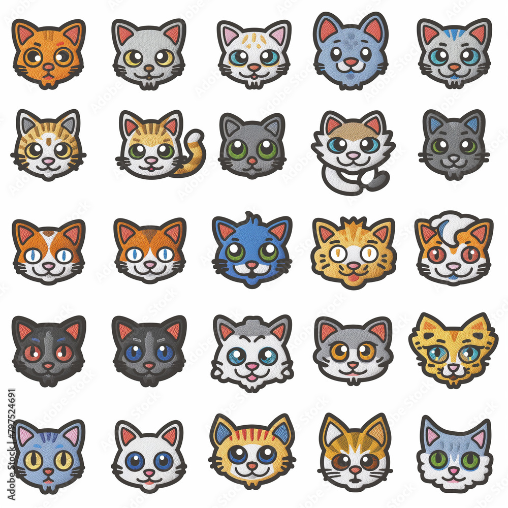 Icon smile cartoon cat logos, against pure white background. Icon smile cartoon cat logos, against pure white background.