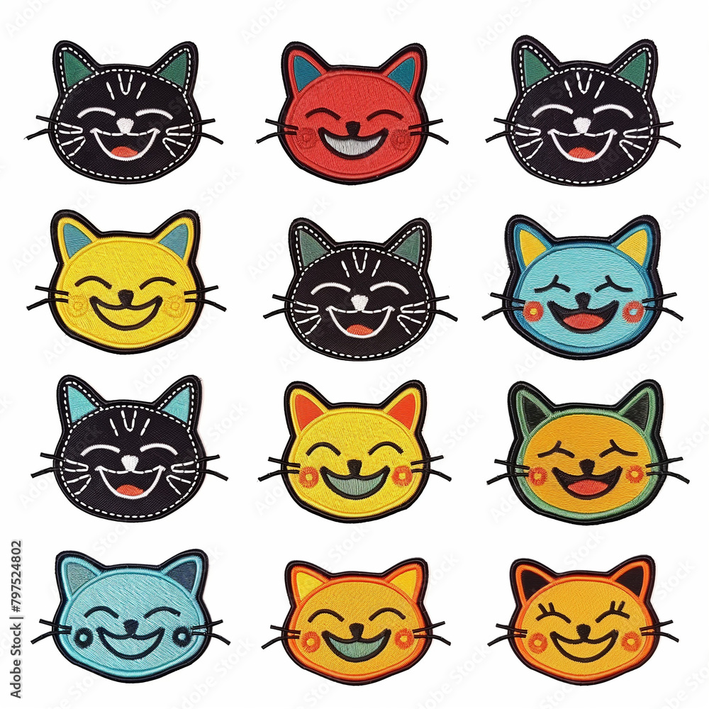 Icon smile cartoon cat logos, against pure white background.