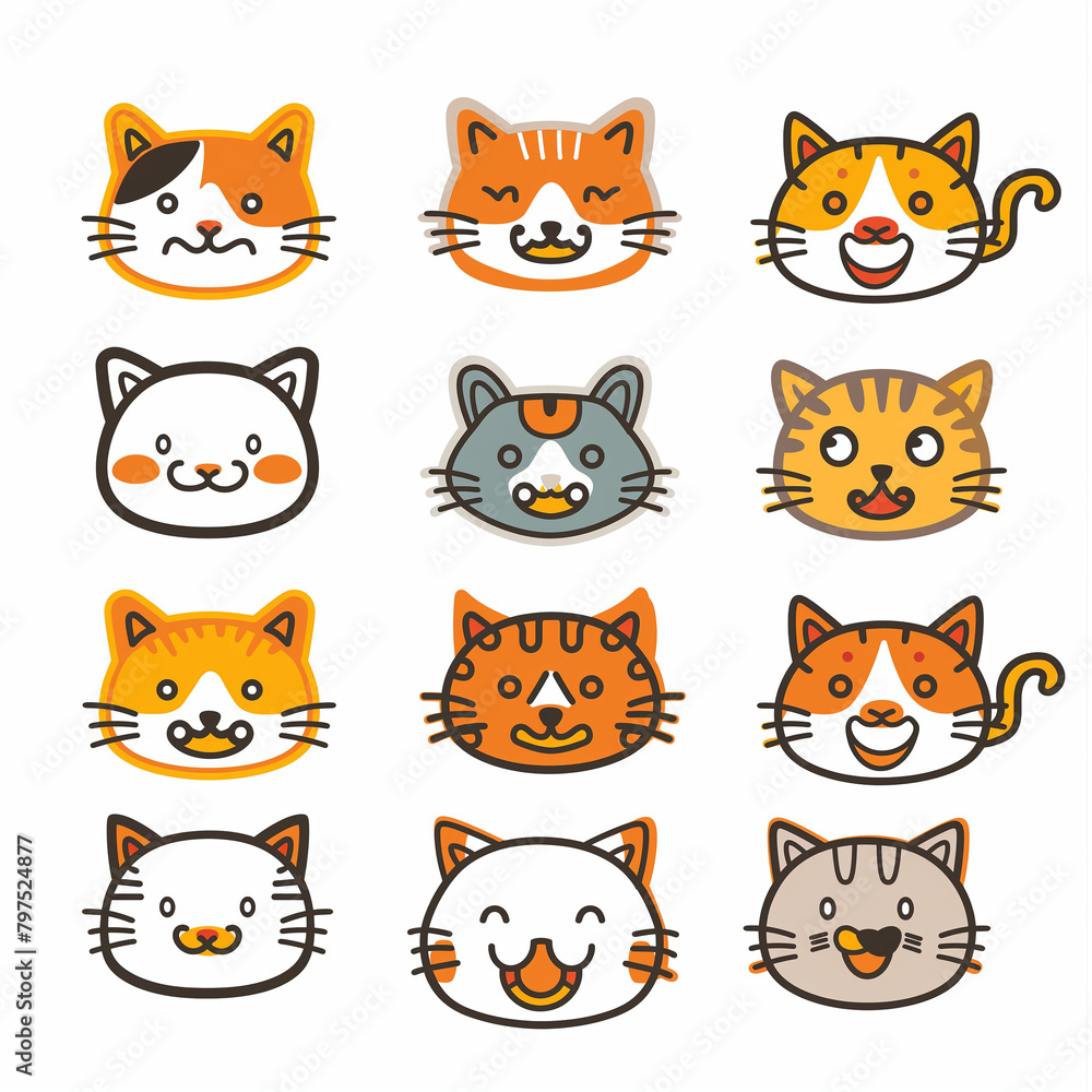 Icon smile cartoon cat logos, against pure white background. Icon smile cartoon cat logos, against pure white background.