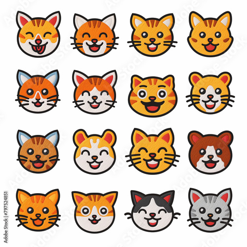 Icon smile cartoon cat logos, against pure white background.