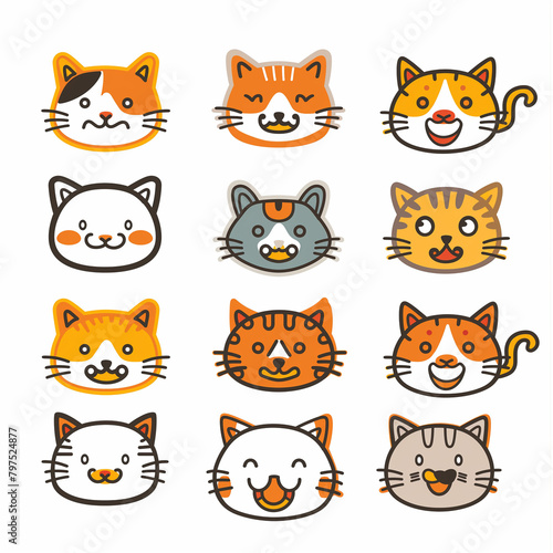 Icon smile cartoon cat logos  against pure white background.