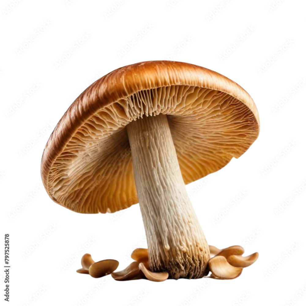 falling champignon mushroom on Isolated transparent background png. generated with AI