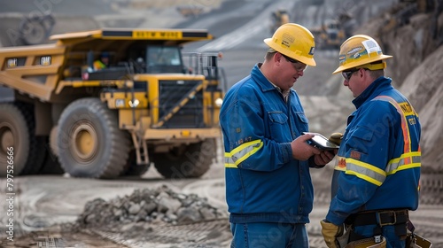 Construction Workers Collaborating on for Daily Mining Equipment Plan photo