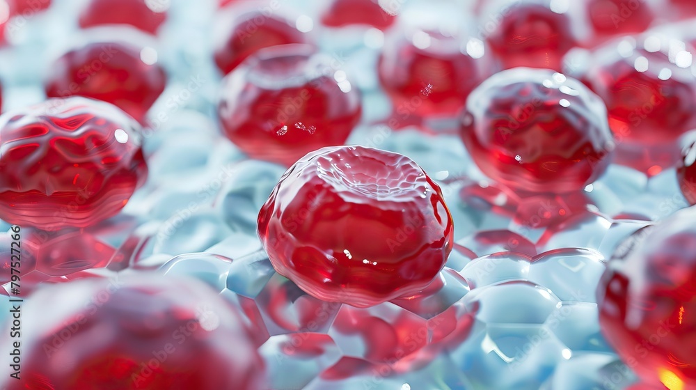 Detailed 3D rendering of red blood cells, symbolizing biomedical research and cellular biology Detailed 3D rendering of red blood cells, symbolizing biomedical research and cellular biology
