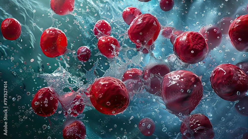 Fototapeta premium Detailed 3D rendering of red blood cells, symbolizing biomedical research and cellular biology