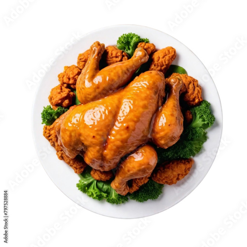 chicken popeyesin a plate healthy food top view on Isolated transparent background png. generated with AI