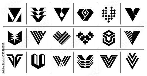 Minimalist line letter V logo design set