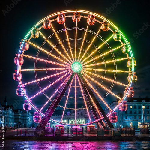 A Ferris Wheel Bathed in Nightlights at the Vibrant Notting Hill Carnival