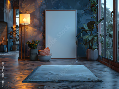 Ambient Illumination: White Frame Mockup Highlighted by Room's Soft Lighting