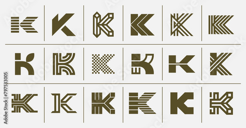 Luxury line geometric letter K logo design set