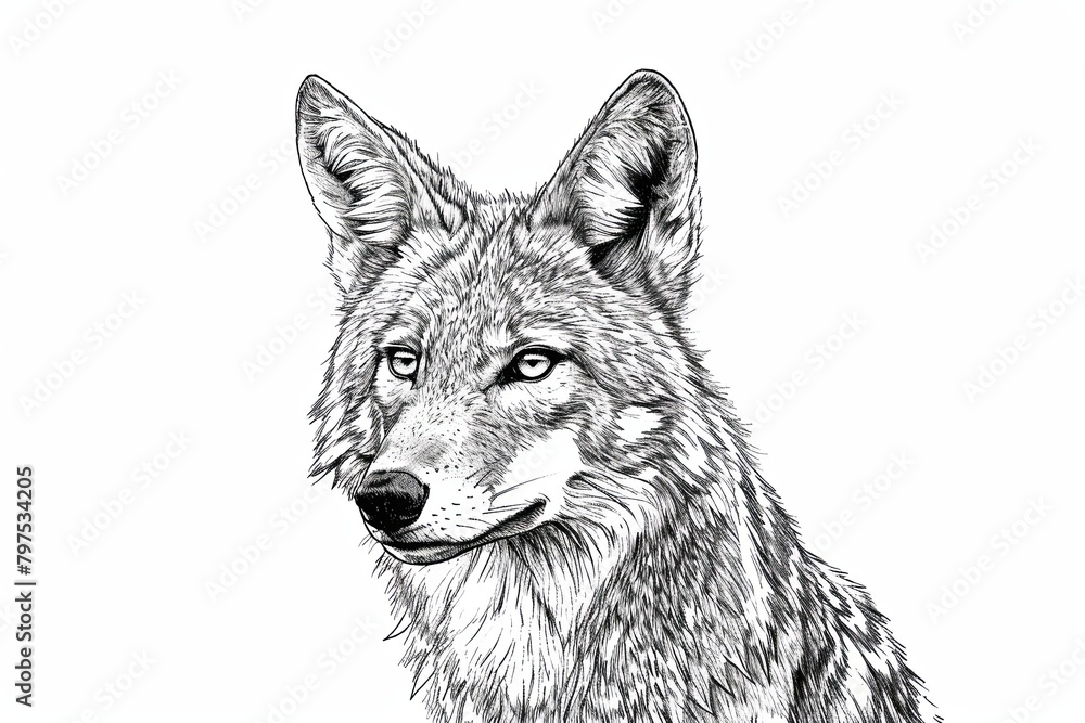 Fototapeta premium Bold Black and White Coyote Ink Drawing Sketch__