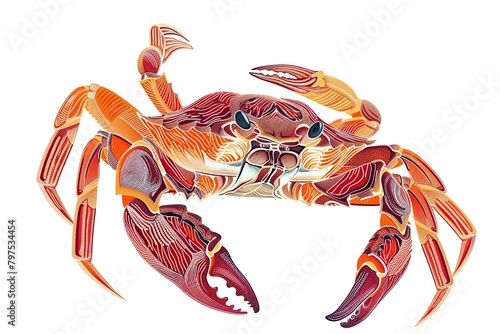 Orange and Red Digital Illustration of Crab in Shell Pattern on White Background photo