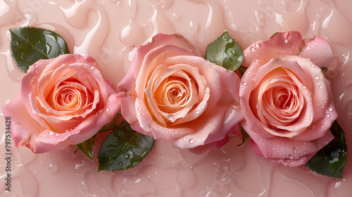 Three Pink Roses in Water, Ideal for Copy space msg or Love card photo