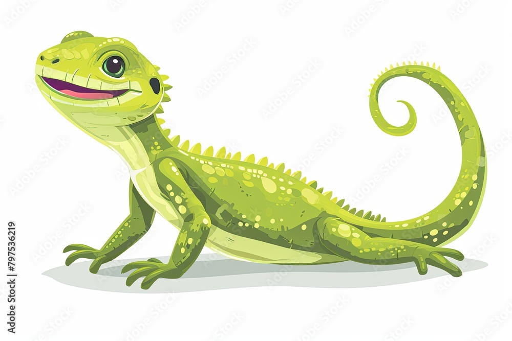 Fototapeta premium Playful Green Lizard Cartoon Character - Kids Educational Animation