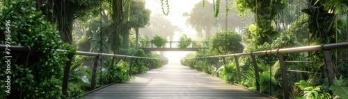 A bridge over a forest with trees on either side