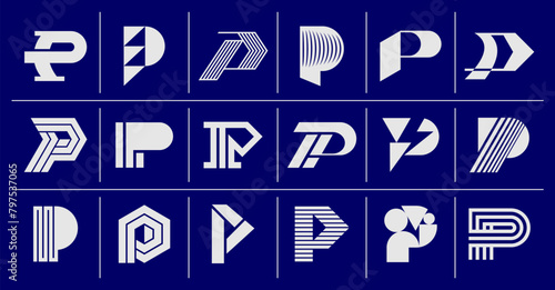 Modern abstract line letter P logo bundle
