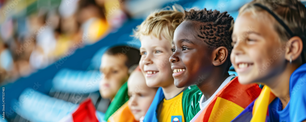 Group of happy children watching together a sports event in the stadium
Group of happy children watching together a sports event in the stadium