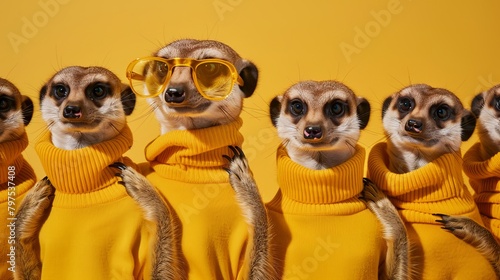 Stylish Meerkats in Yellow Sweaters