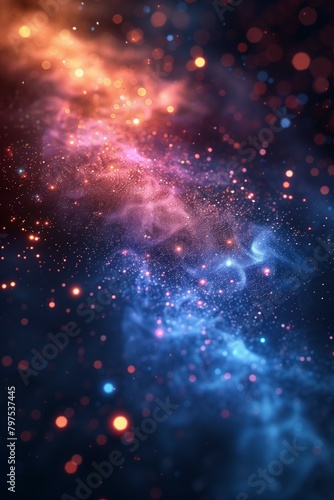 Digital art abstraction of a cosmic dust cloud interspersed with a starfield, evoking a deep space nebula. 