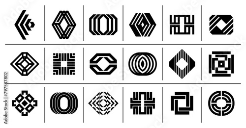 Line abstract business letter O logo, number 0 design set