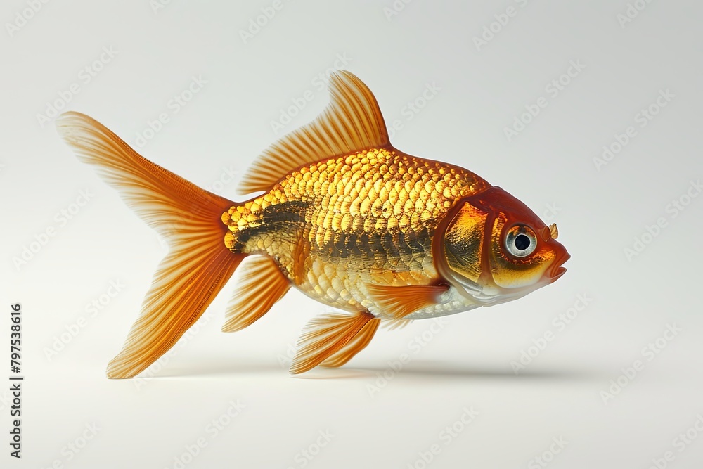 High-Resolution Orange Goldfish on White Background - Realistic Metallic Sheen High-Resolution Orange Goldfish on White Background - Realistic Metallic Sheen