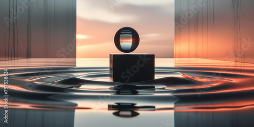 Wunderschöne transparente Glas Kugeln auf dem Wasser 3D als Hintergundmotiv im Querformat für Banner photo