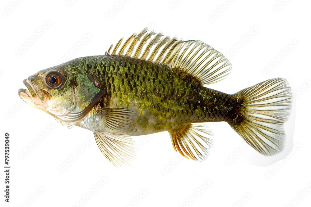 Isolated Perch: High-Resolution Side View with Greenish Scales and Metallic Sheen Isolated Perch: High-Resolution Side View with Greenish Scales and Metallic Sheen