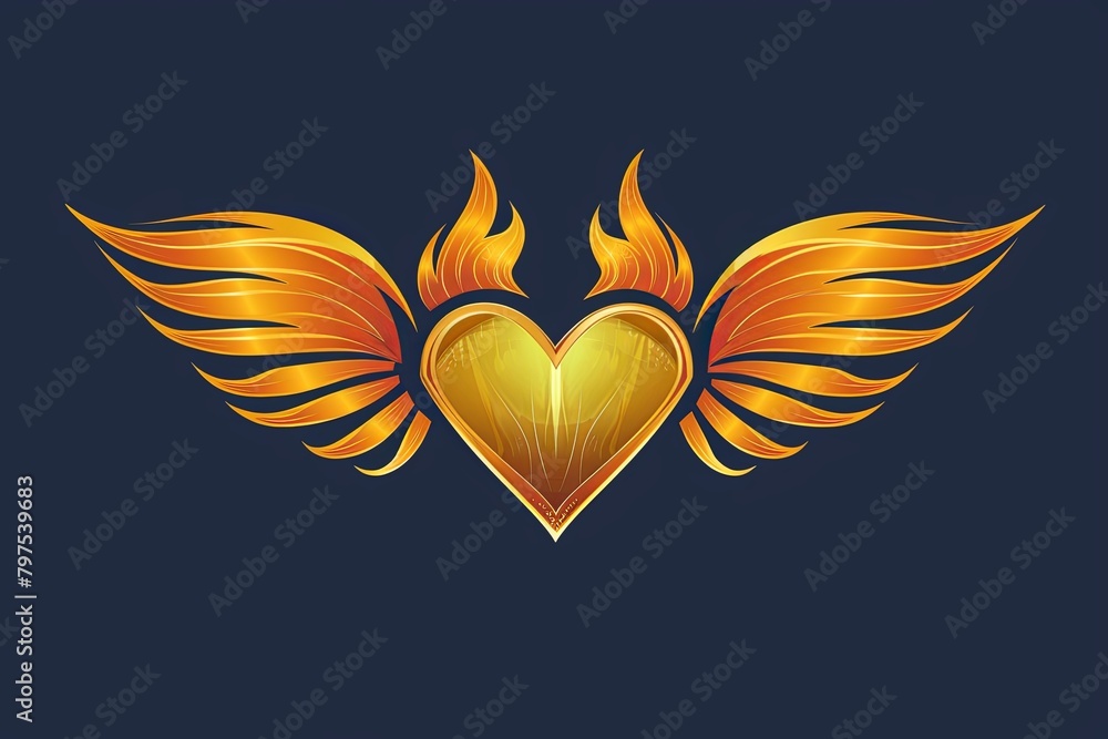 Passionate Energy: Golden Heart Logo with Fiery Wings for Motivational Fitness Brands Passionate Energy: Golden Heart Logo with Fiery Wings for Motivational Fitness Brands
